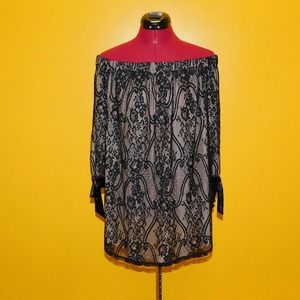 Ashley Stewart Lace Illusion off the shoulder top 14-16